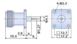 N Type Connectors for RF Panel and Bulkhead : 4 Hole Flange Mount Jack, Straight Terminal Type
