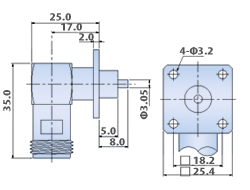 N Type Connectors for RF Panel and Bulkhead : Right Angle 4 Hole F/M Jack, Straight Terminal Type