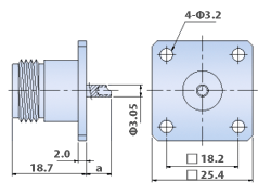 N Type Connectors for RF Panel and Bulkhead : 4 Hole Flange Mount Jack, Solder Pot Terminal Type